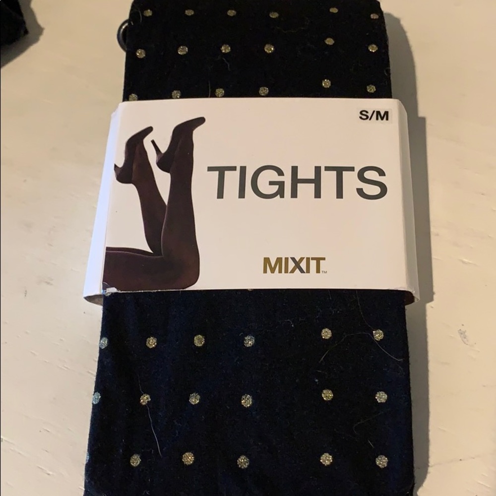 Black with gold polka dot tights